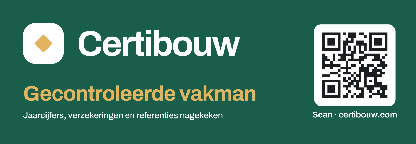 De Certibouw-autosticker: gecontroleerde vakman, met QR-code naar certibouw.com.